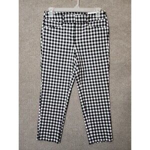 Loft Cropped Marisa Fit Pants Womens 6 Black White Check Riviera Stretch NEW